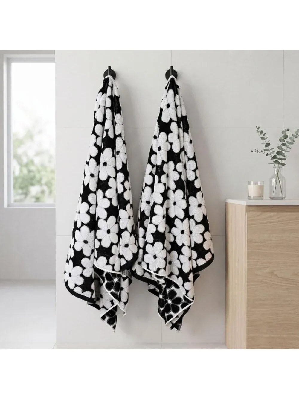 Super Soft Black Bath Towels Set of 2, Quick Drying, Large 27.5x55 Inches